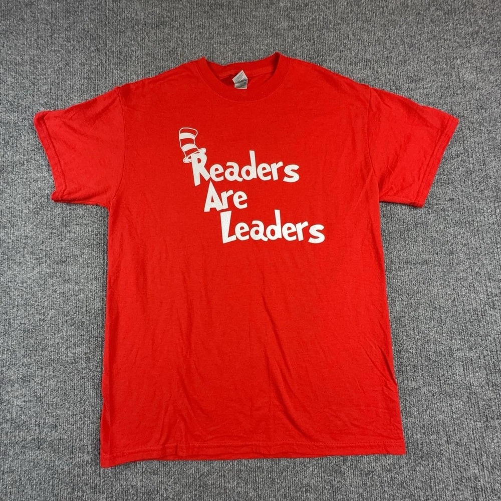 Gildan Shirt Mens Medium Red Readers Are Leaders Dr Seuss Teacher Graphic Tee